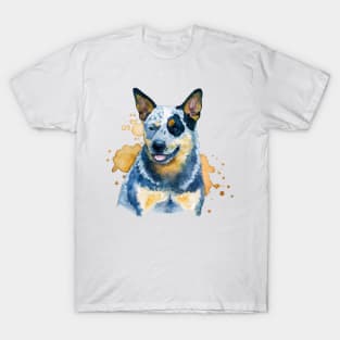 Australian Cattle Watercolor Painting - Dog Lover Gifts T-Shirt